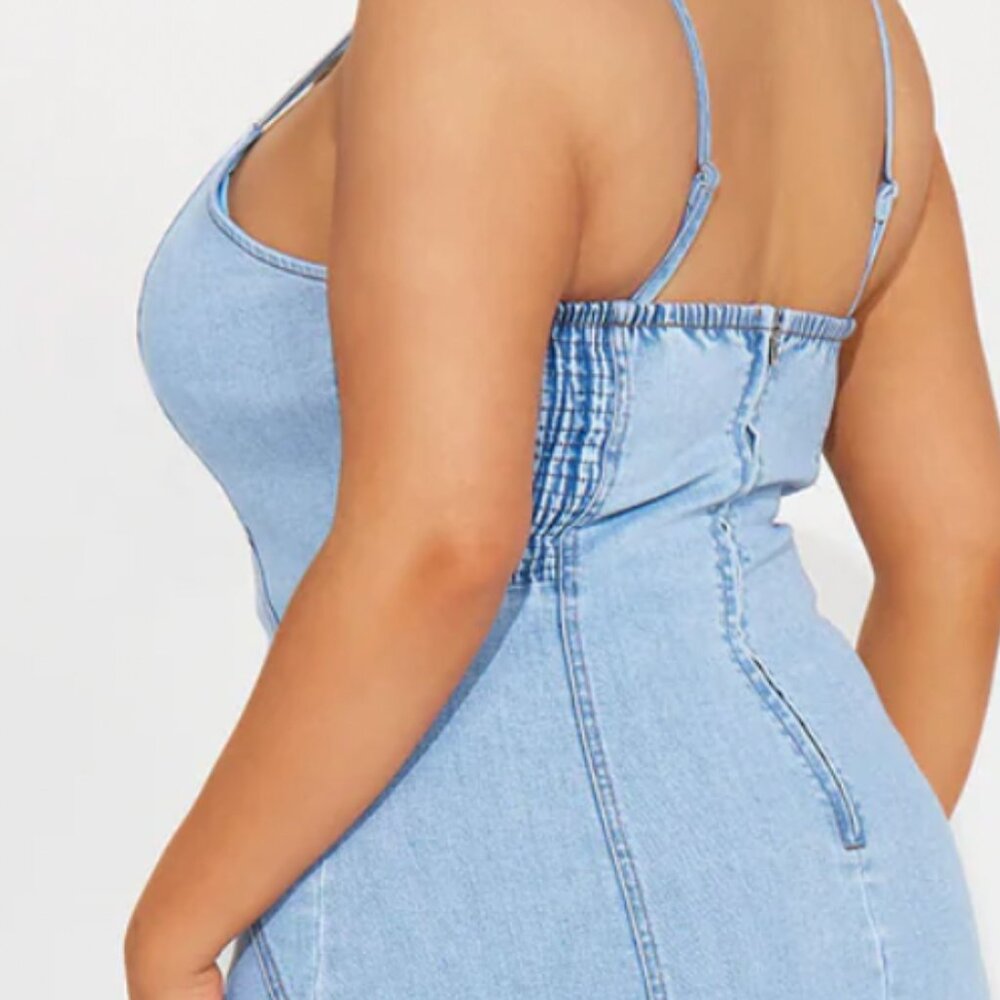 Denim Maxi Dress with Ruffle hem - Picture 2 of 9